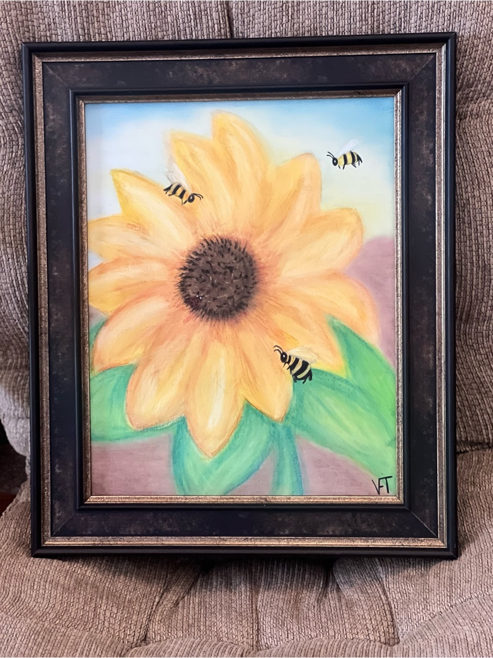 Sunflower Mixed Media Wall Art - Yellow Sunflower with Bees